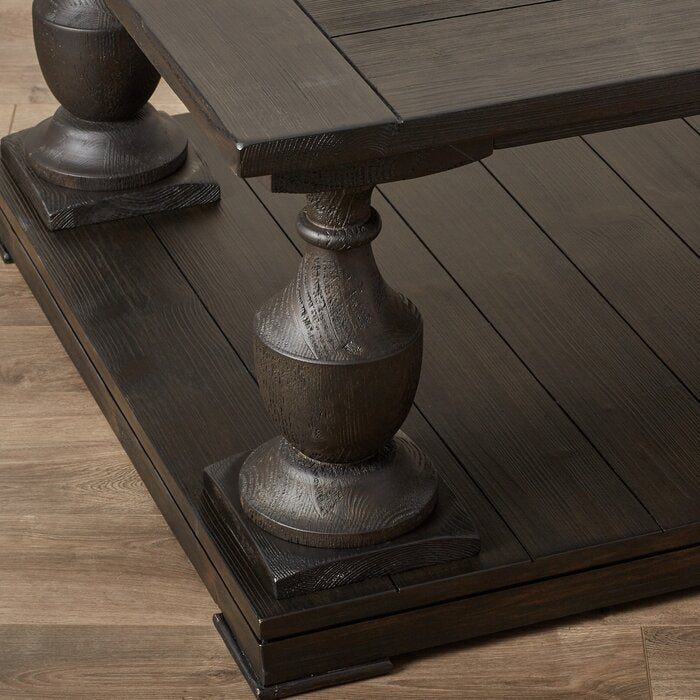 Shameka solid wood floor clearance shelf coffee table with storage