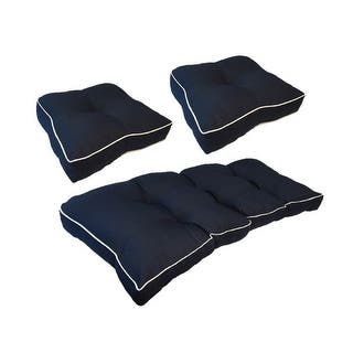 Suntastic Indoor/ Outdoor Navy Textured Settee and Seat Cushions for Loveseat (Set of 3 Cushions) - 486CE