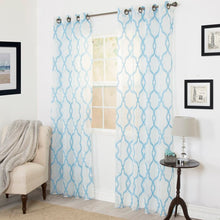 Load image into Gallery viewer, Pewter Trellis Emboidered Geometric Sheer Grommet Curtain Panel - Set of 2 (DC227)

