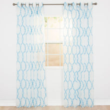 Load image into Gallery viewer, Pewter Trellis Emboidered Geometric Sheer Grommet Curtain Panel - Set of 2 (DC227)
