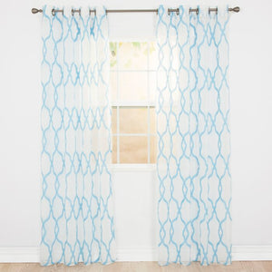 Pewter Trellis Emboidered Geometric Sheer Grommet Curtain Panel - Set of 2 (DC227)