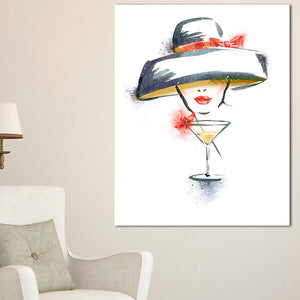 'Woman with Hat and Cocktail' Oil Painting Print on Canvas 5131RR