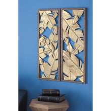 Load image into Gallery viewer, 13 n. x 34 in. Yellow Iron Hawaiian Leaves Wall Decor Set of 2 AS IS(2534RR)