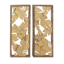 Load image into Gallery viewer, 13 n. x 34 in. Yellow Iron Hawaiian Leaves Wall Decor Set of 2 AS IS(2534RR)