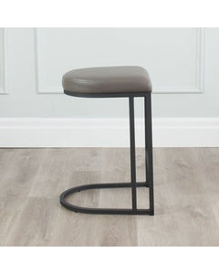 (Set of 2) Dome  Art Deco Leather & Metal Counter Stool (Grey) 1074AH
