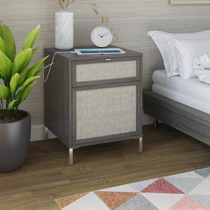 1-Drawer Crete Oak Nightstand with 2-USB Charging Ports