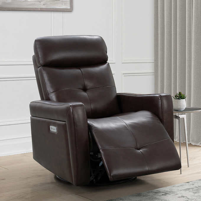 Rochester Leather Power Swivel Glider Recliner Salvage & Co Fishers
