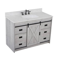 Load image into Gallery viewer, Rafter 48 in. W x 22 in. D Bath Vanity in White Wash with Engineered Stone Vanity Top in Carrara White with White Basin 5352RR