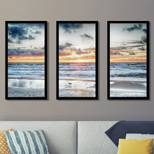 Load image into Gallery viewer, 'Sunset at the Stormy Sea' 3 Piece Framed Photographic Print Set #422HW
