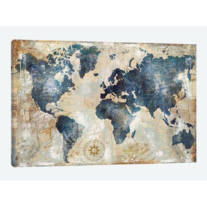 'World Map Indigo' by Xander Blue - Wrapped Canvas 8" H x 12" W x 0.75" D Size Print #137HW