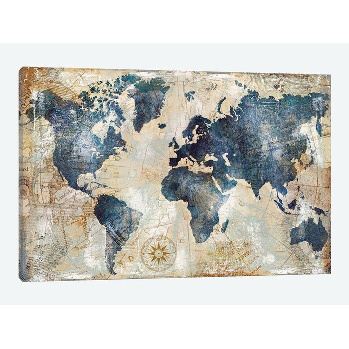 'World Map Indigo' by Xander Blue - Wrapped Canvas 8