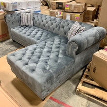 Load image into Gallery viewer, Lora 97" Wide Gray Velvet Right Hand Facing Sofa & Chaise