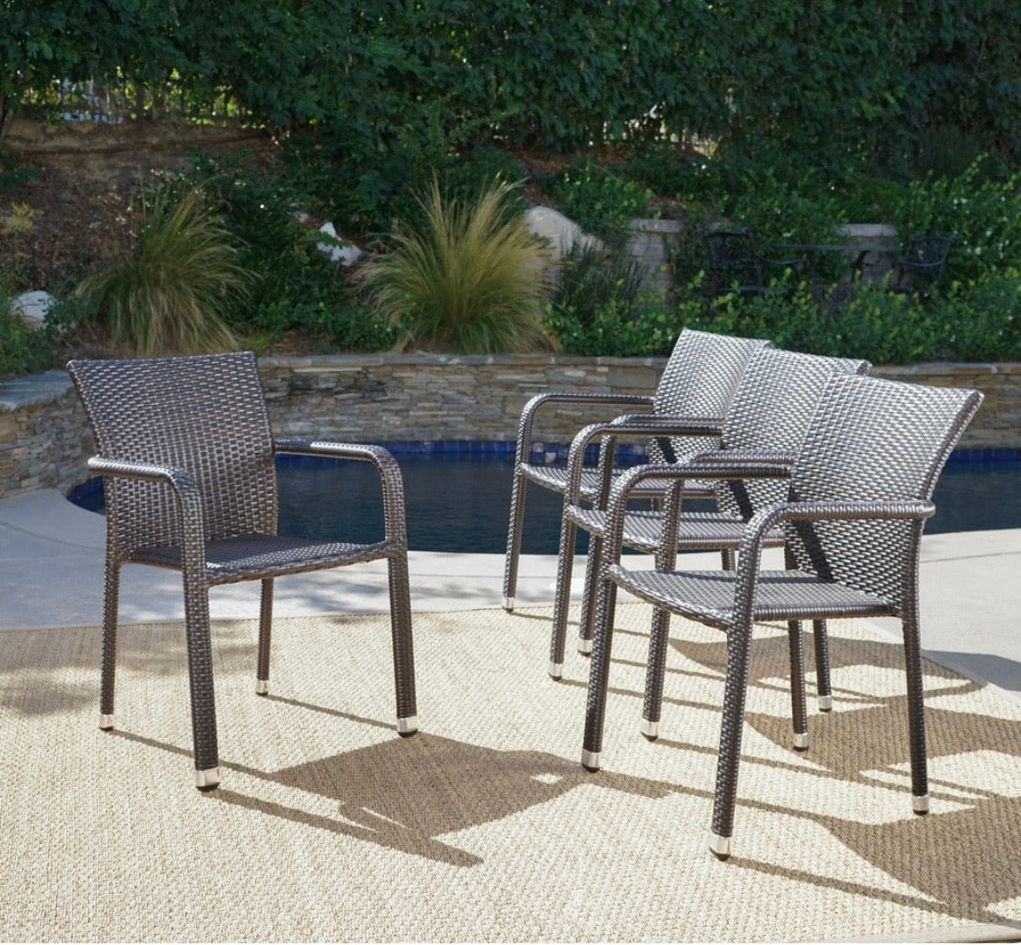 Dover Outdoor Wicker Armed Stacking Chairs with Aluminum Frame Set of 4-Brown #238-NT