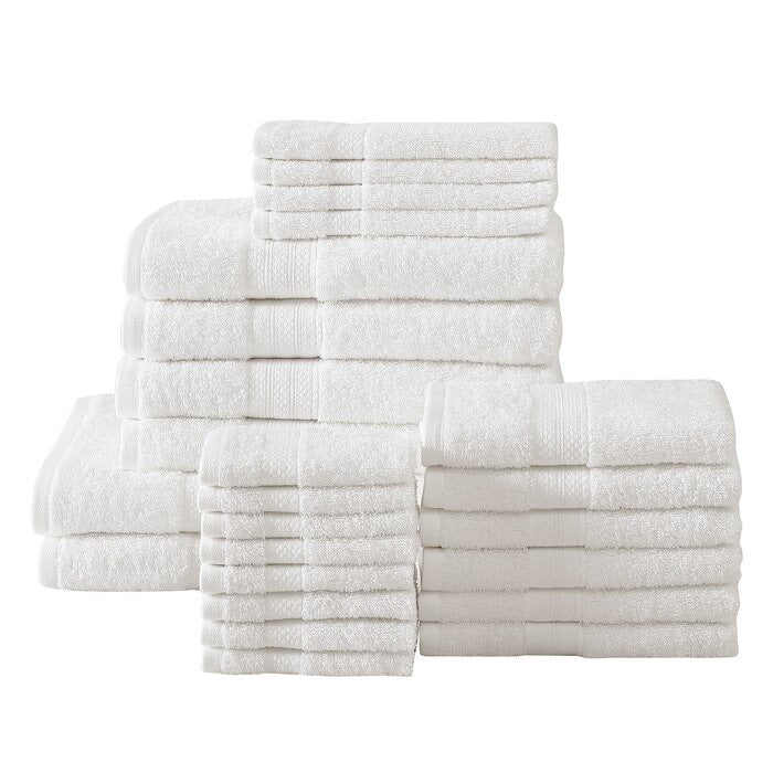 Low-Twist 24 Piece 100% Cotton Bath Towel Set Ivory(1412)