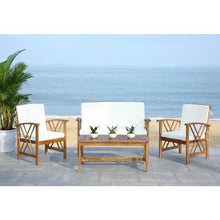 Load image into Gallery viewer, Fontana Natural Brown 4-Piece Wood Patio Conversation Set Teak/Beige(1926RR)