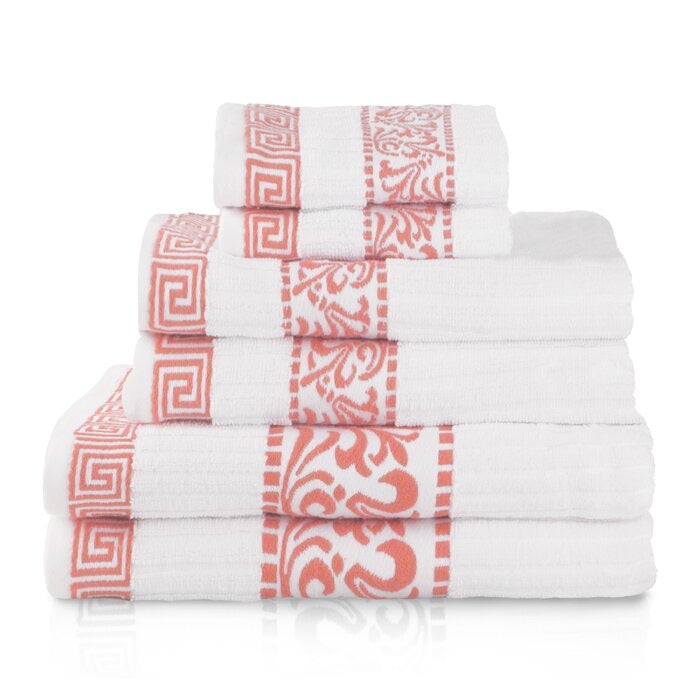 Smithton 12 Piece 100% Cotton Bath Towel Set Coral/White(1479-2 packs)