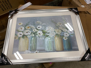 'Blooming Meadow Beauties' Watercolor Painting Print in Silver Frame #2388HW