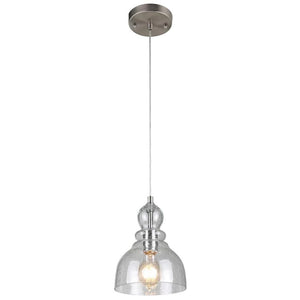 1-Light Brushed Nickel Adjustable Mini Pendant with Hand-Blown Clear Seeded Glass MRM2284