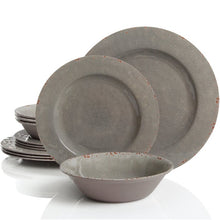 Load image into Gallery viewer, Cogswell Mauna Crackle 12pc Melamine Dinnerware Set Gray(376)