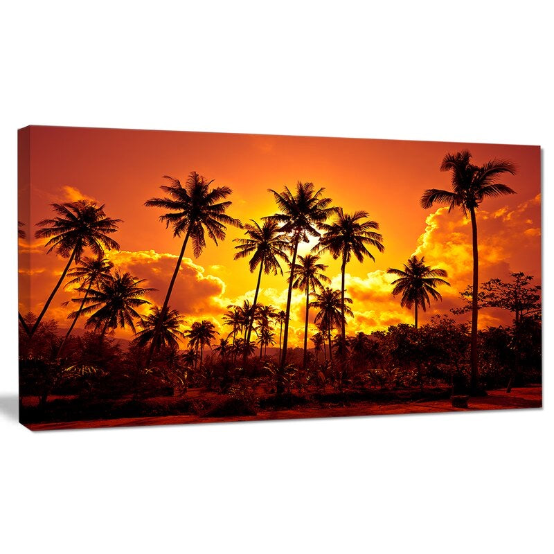 'Coconut Palms Against Yellow Sky' Photographic Print on Wrapped Canvas 5 CDR