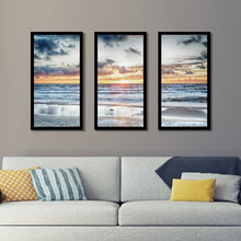 Load image into Gallery viewer, 'Sunset at the Stormy Sea' 3 Piece Framed Photographic Print Set #422HW