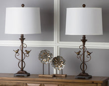 Load image into Gallery viewer, Safavieh Birdsong Table Lamps in Bronze with Cotton Shade (Set of 2) 445CDR