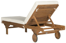 Load image into Gallery viewer, Newport Natural Brown 1-Piece Wood Outdoor Chaise Lounge Chair with Beige Cushion (SB1010)