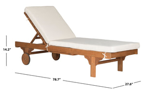 Newport Natural Brown 1-Piece Wood Outdoor Chaise Lounge Chair with Beige Cushion (SB1010)