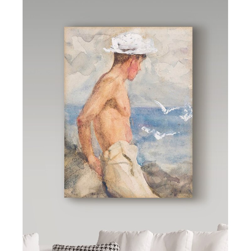 'Study of a Young Man Looking Out to Sea' Oil Painting Print on Wrapped Canvas