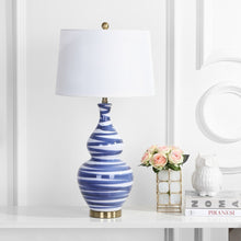 Load image into Gallery viewer, Spring 29-in Blue/White Fluorescent Rotary Socket Table Lamp with Fabric Shade (SB787)