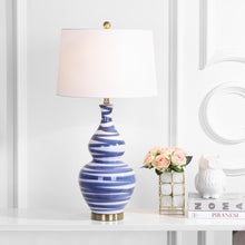 Load image into Gallery viewer, Spring 29-in Blue/White Fluorescent Rotary Socket Table Lamp with Fabric Shade (SB787)