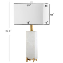 Load image into Gallery viewer, Sloane Alabaster 30 in. White/Brass Gold Table Lamp with Off-White Shade (SB321)