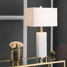 Load image into Gallery viewer, Sloane Alabaster 30 in. White/Brass Gold Table Lamp with Off-White Shade (SB321)