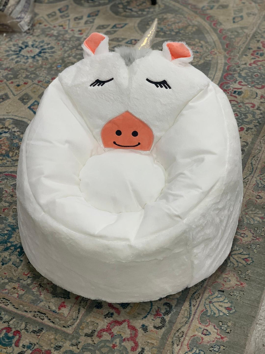 Kids Character Bean Bag Pouf White Unicorn Salvage & Co Fishers