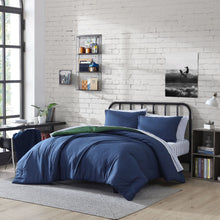 Load image into Gallery viewer, Solid Navy Full Reversible Comforter &amp; Sham Set (Set of 6)

