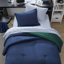 Load image into Gallery viewer, Solid Navy Full Reversible Comforter &amp; Sham Set (Set of 6)
