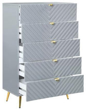 Load image into Gallery viewer, Chest with Five Storage Drawers and Metal Legs in Gray High Gloss Color
