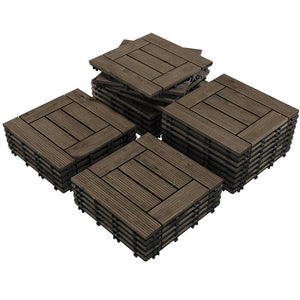 Dark Brown Wood Interlocking Deck Tile (Set of 27)