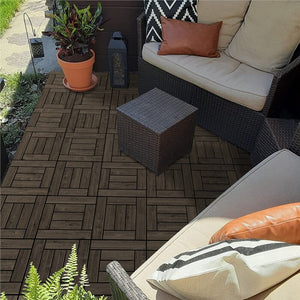 Dark Brown Wood Interlocking Deck Tile (Set of 27)