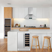 Load image into Gallery viewer, 18 Bottle and 57 Can Wine and Beverage Lovers Collection Dual Zone Built-In Wine &amp; Beverage Refrigerator in Stainless Steel

