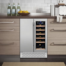 Load image into Gallery viewer, 18 Bottle and 57 Can Wine and Beverage Lovers Collection Dual Zone Built-In Wine &amp; Beverage Refrigerator in Stainless Steel
