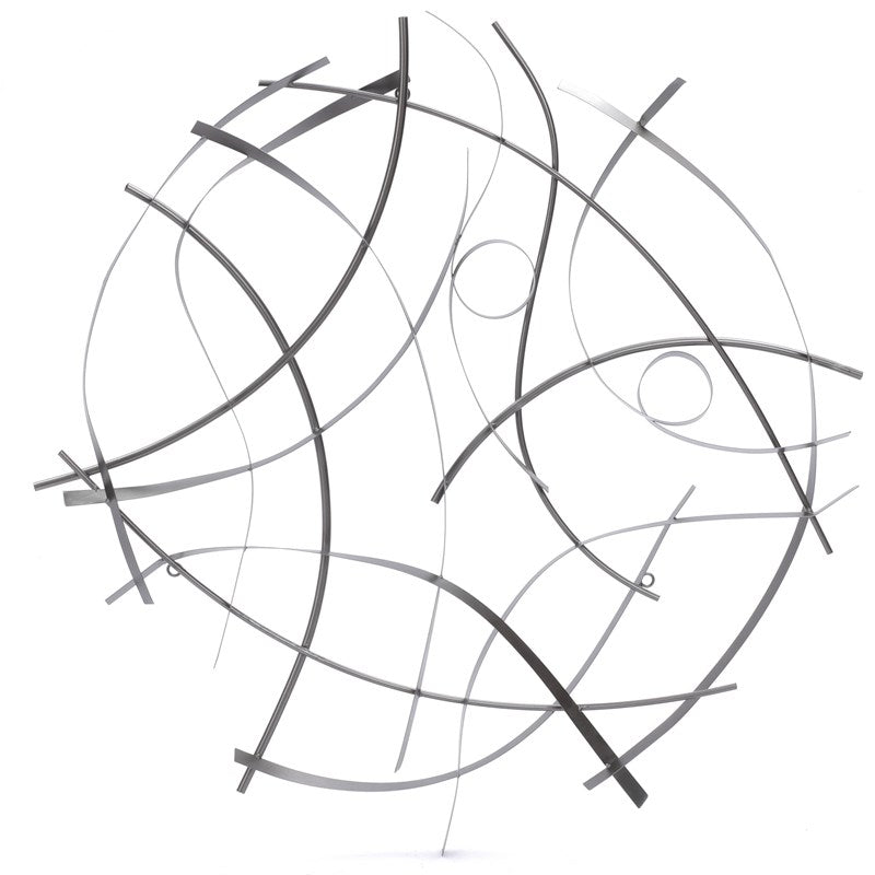 Silver and Gray Abstract Round Metal Wall Decor