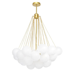 3-light Glass Globe Bubble Chandelier - 37 Bubbles - Brass