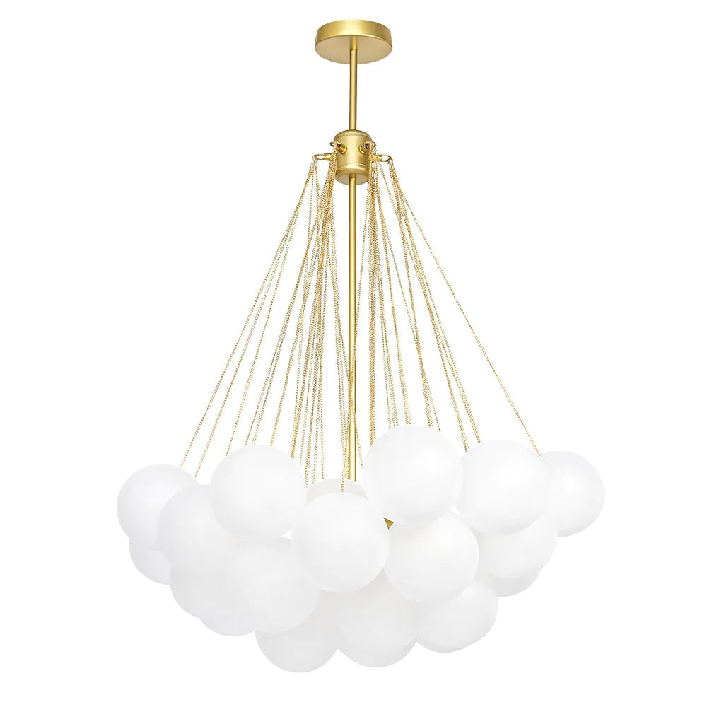 3-light Glass Globe Bubble Chandelier - 37 Bubbles - Brass