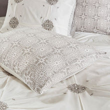Load image into Gallery viewer, 4 Piece Embroidered Cotton Reversible Duvet Cover Set with Throw Pillow, King
