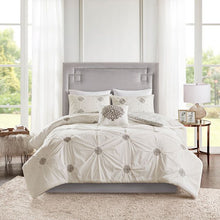 Load image into Gallery viewer, 4 Piece Embroidered Cotton Reversible Duvet Cover Set with Throw Pillow, King
