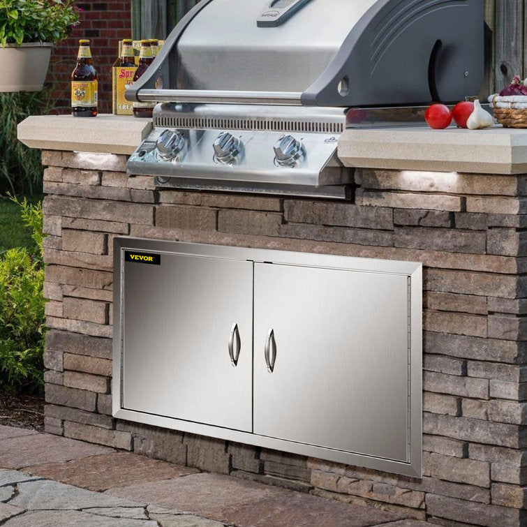Outdoor BBQ Island Kitchen Stainless Steel Double Access Door