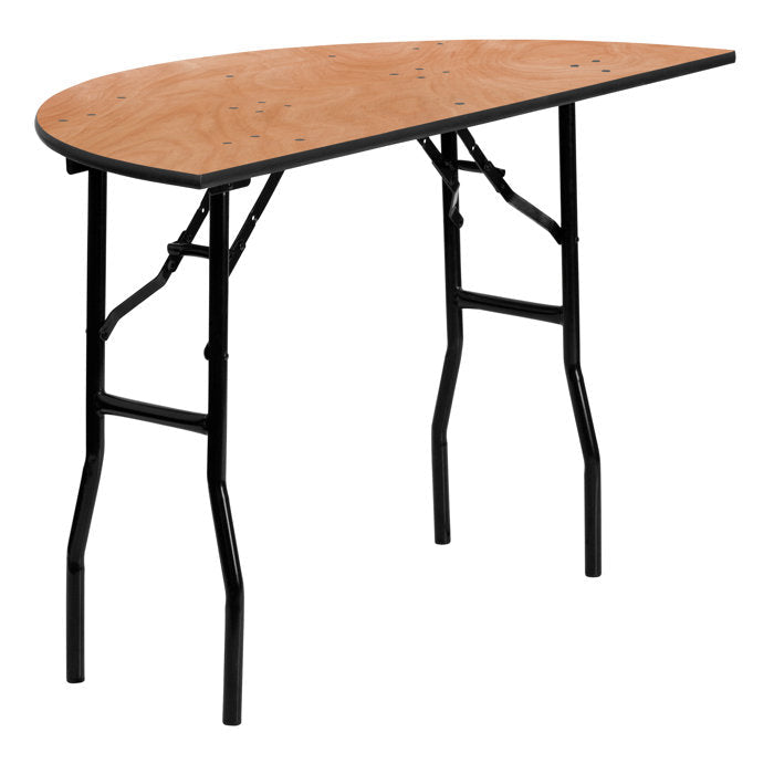 Half-Round Wood Folding Banquet Table w/ Powder Coated Wishbone Legs