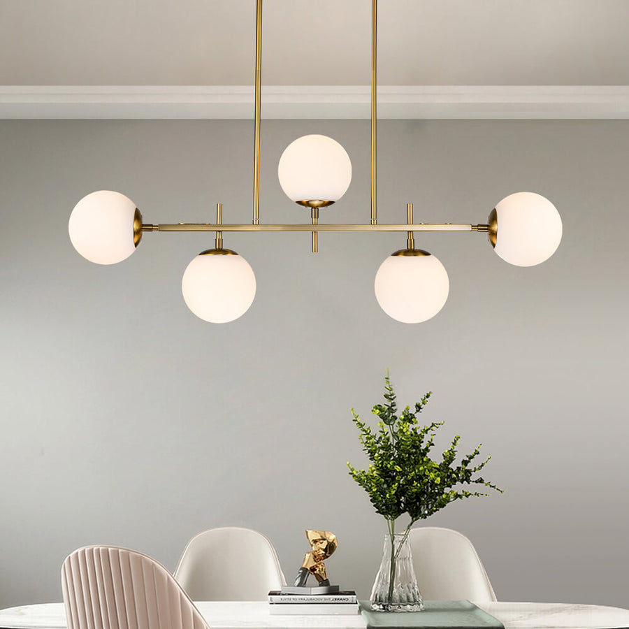 5-LIGHT GLASS GLOBE ISLAND LINEAR CHANDELIER