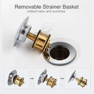 Pop Up Drain, Bathroom Sink Drain with Removable Brass Strainer Basket, Anti-clogging Vessel Sink Drain Polished Chrome with Overflow